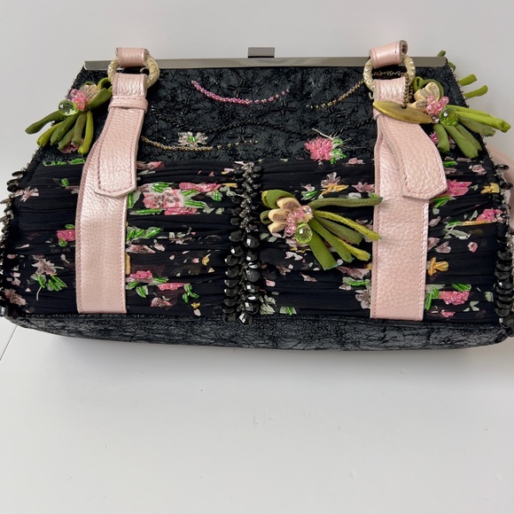 Mary Frances Floral Embellished Black and Pink Handbag - Picture 7 of 8
